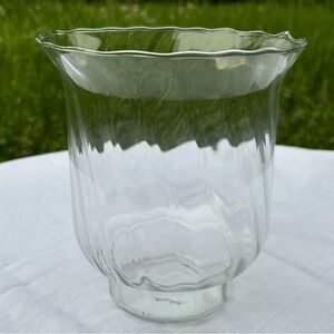 Hand blown transparent clear wide flower or Lg candle vase 8” tall